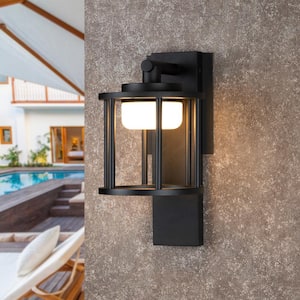 13 in. H Black Outdoor Wall Light Porch Light Sconce Lantern with LED Bulb