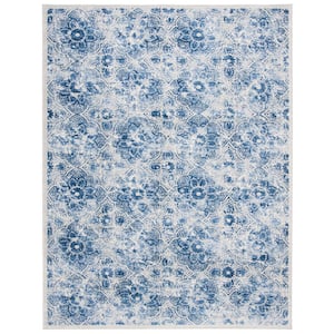 Brentwood Cream/Blue 8 ft. x 10 ft. Border Floral Distressed Area Rug