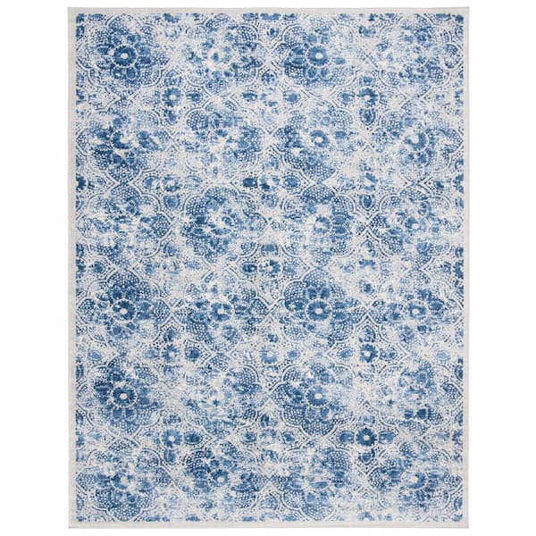 SAFAVIEH Brentwood Cream/Blue 8 ft. x 10 ft. Border Floral Distressed Area Rug