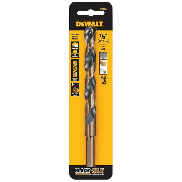 6-Piece Black & Gold Drill Bit Set - 1/2" High-Speed Steel For Wood, Metal & More