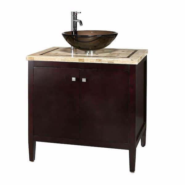 Home Decorators Collection Argonne 31 in. W x 22 in. D Bath Vanity in Espresso with Marble Vanity Top in Brown with Glass Sink