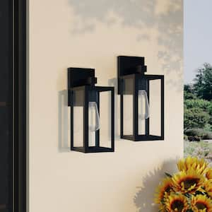 Martin 13.5 in. 1-Light Matte Black Outdoor Wall Lantern Sconces with No Bulbs Included (2-Pack)