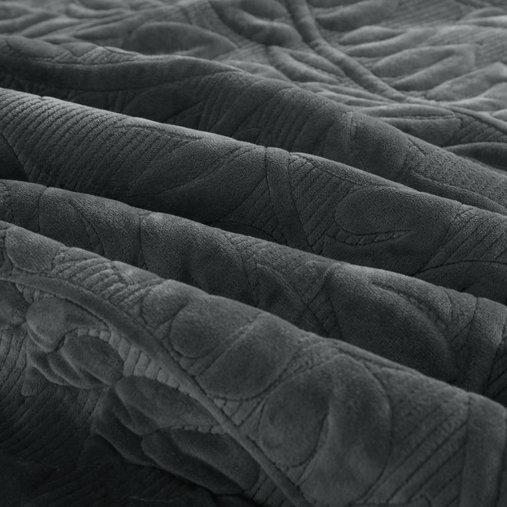 Dark Grey Queen Velvet Quilted 3-Piece Bedding Set