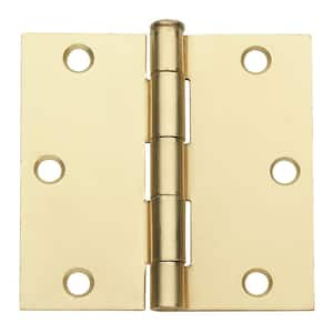 3 in. x 3 in. Satin Brass Plain Bearing Steel Hinge (Set of 2)