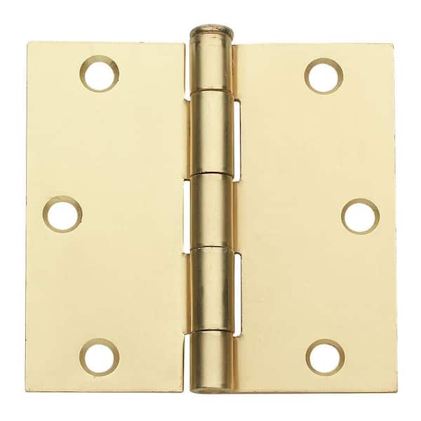 Global Door Controls 3 in. x 3 in. Satin Brass Plain Bearing Steel Hinge (Set of 2)