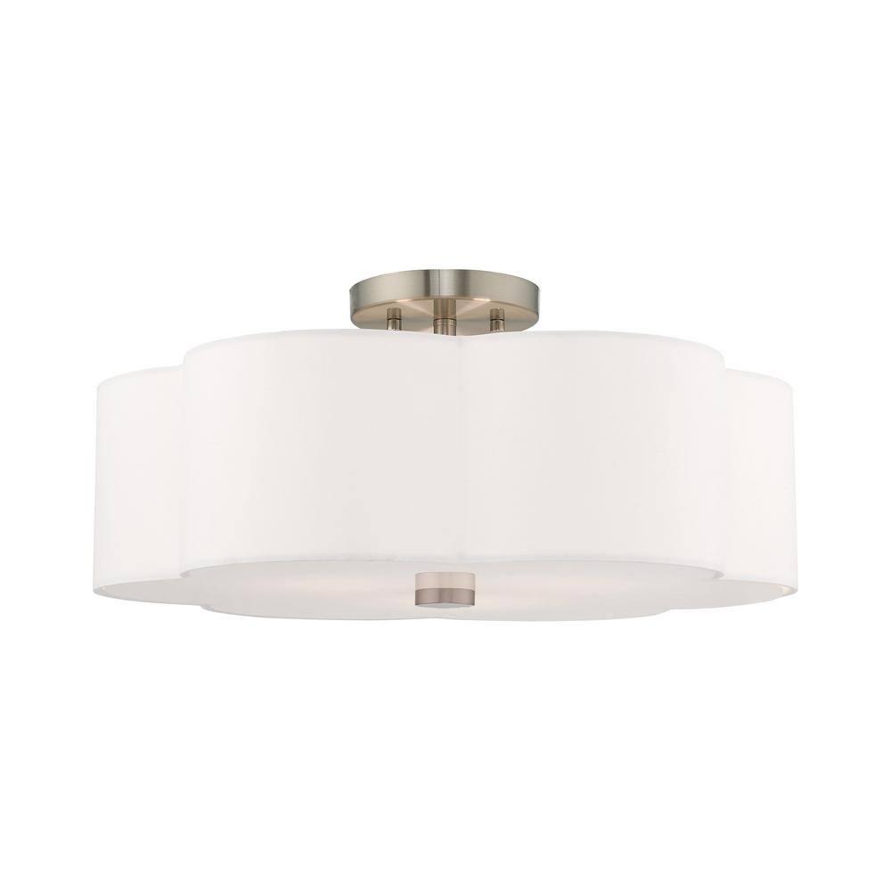Chelsea Brushed Nickel 3-Light Flush Mount with Fabric Shade