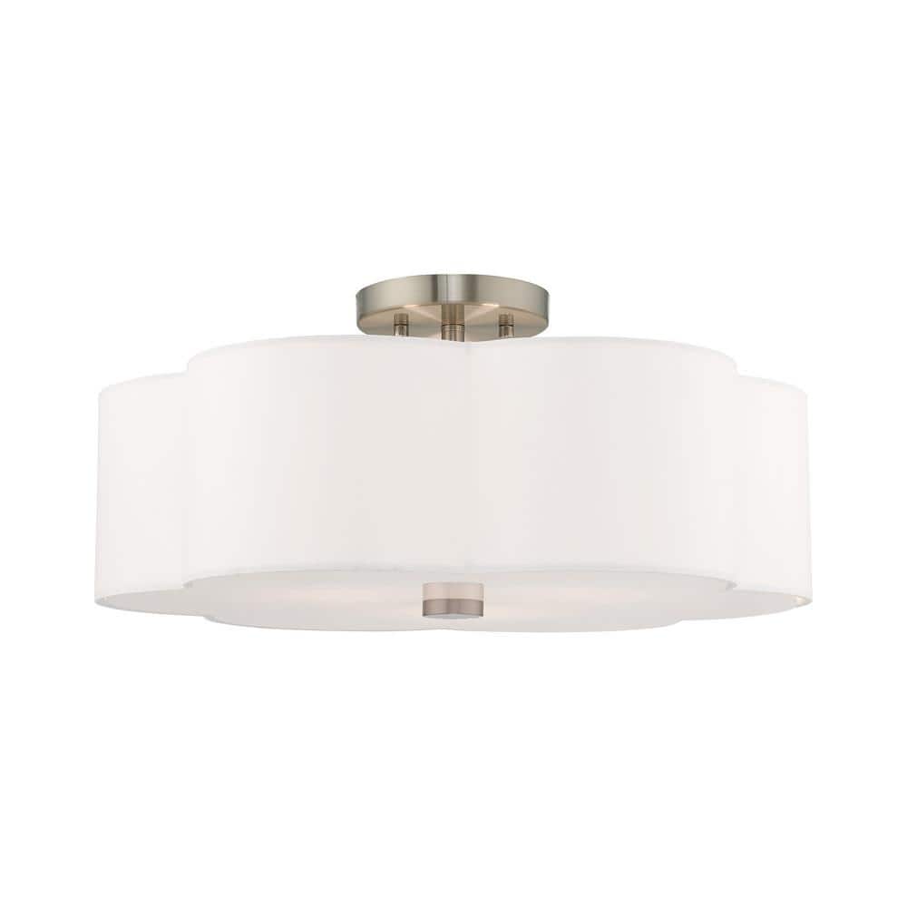 3 Light Livex Brushed Nickel Coronado Semi Flush Ceiling Lighting Sale 4273-91 