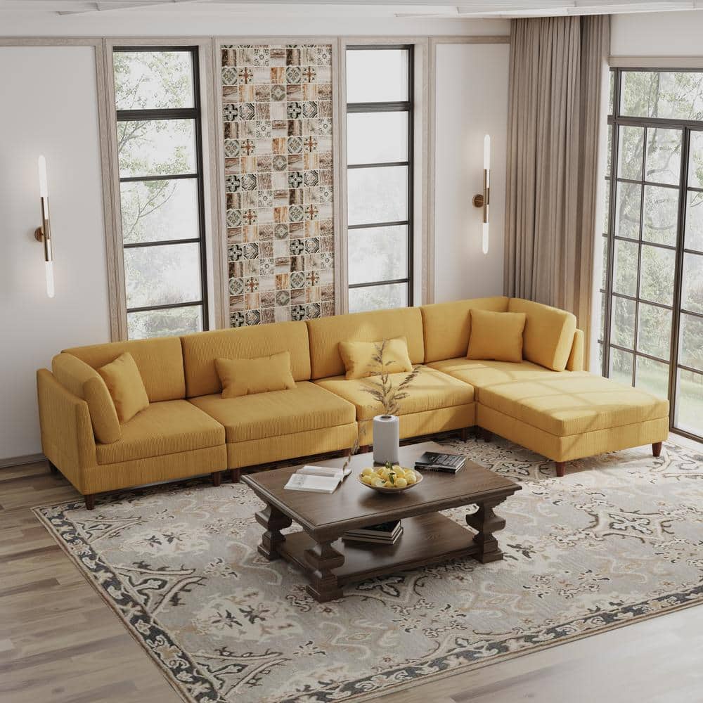 120.5 in. Straight Arm 5-Piece Corduroy Upholstered Modular Free Combination Sectional Sofa in. Orange with Ottoman price history on PriceWatchPro