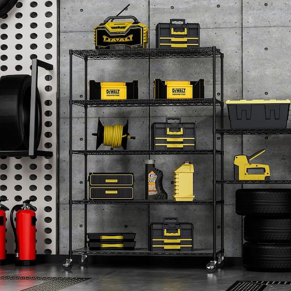 5-Shelf Iron Rectangular Garage Storage Shelving Unit Bathroom Storage Rack in Black (48 in. W x 82 in. H x 24 in. D)