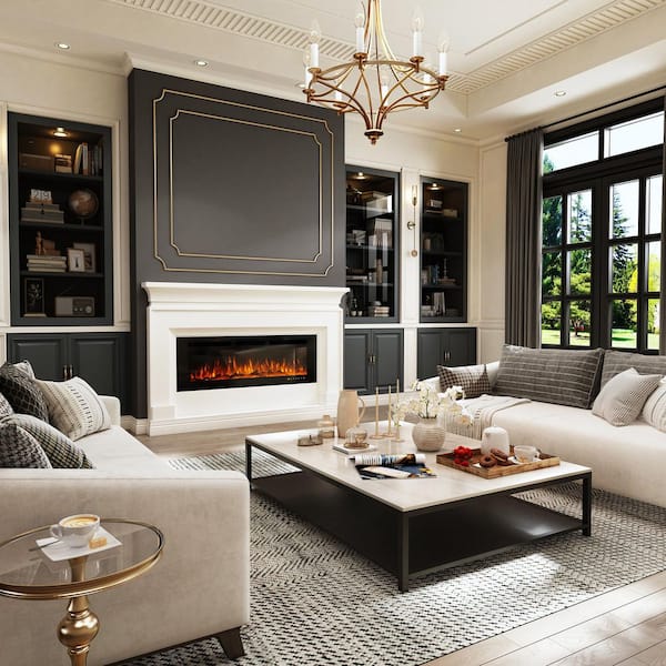 42 in. Wall Mounted Recessed Electric Fireplace Insert 750W 1500W Heater with 12-Flame Colors and Timer