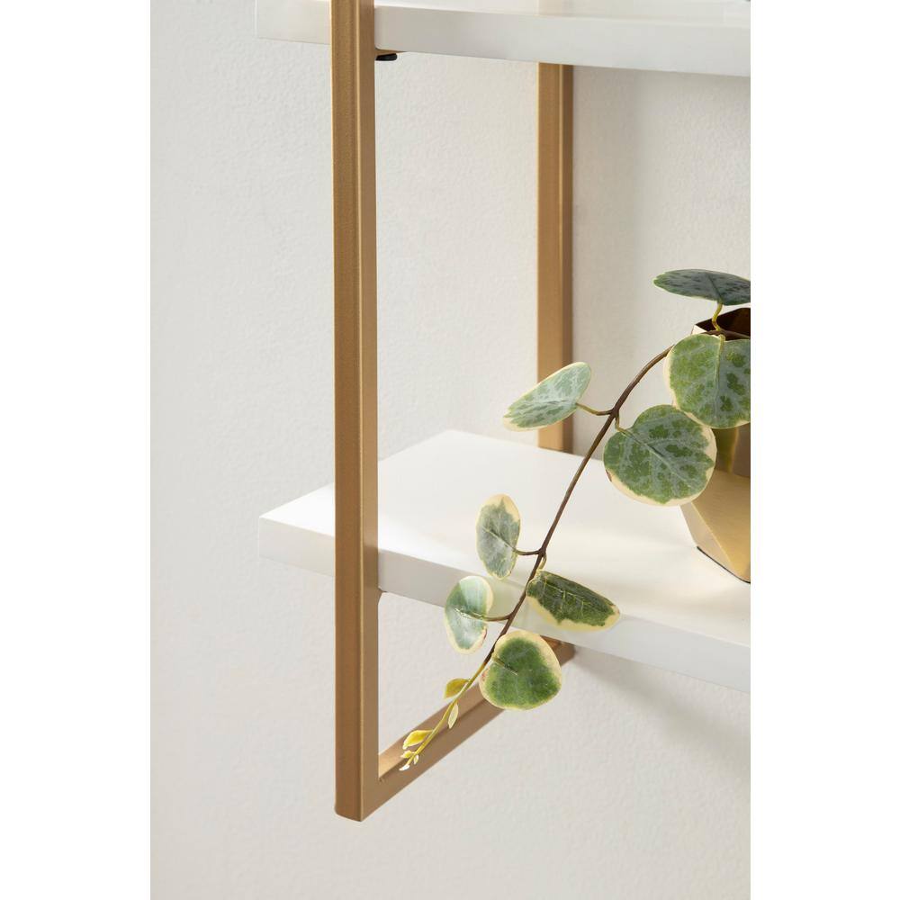Elegant 32'' White and Gold Floating Wall Shelf with 3 Tiers