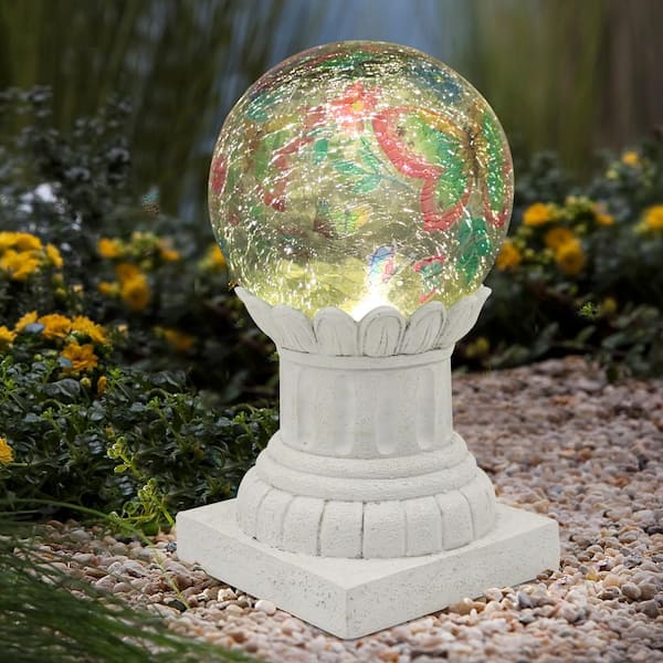Goodeco Gazing Ball on Roman Column for Garden Decor - Solar Cracked Glass  Garden Globe Sphere Lights with Roman Pillar Stand LD602232 - The Home Depot