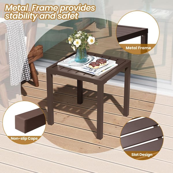 Brown 15.7 in. Square Metal Outdoor Side Small Table 1-Piece