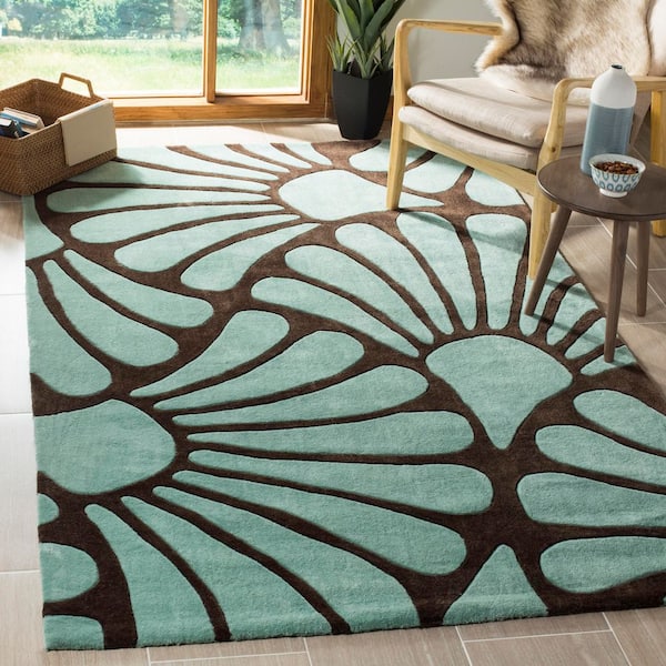 Modern Art 9 ft. x 12 ft. Brown/Blue Oversized Floral Area Rug