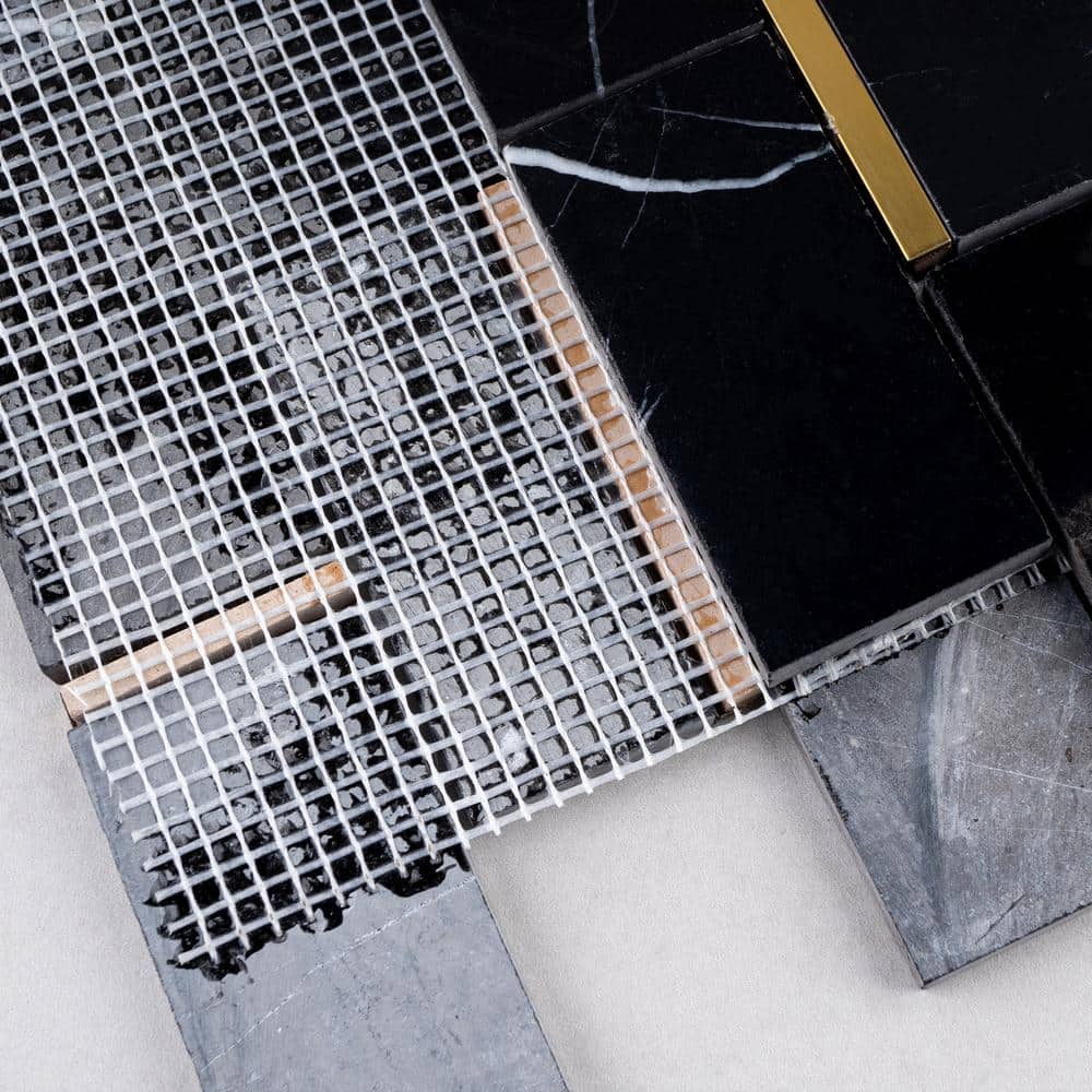 Bianco 12x12 Black and Gold Marble Brick Joint Mosaic Tile