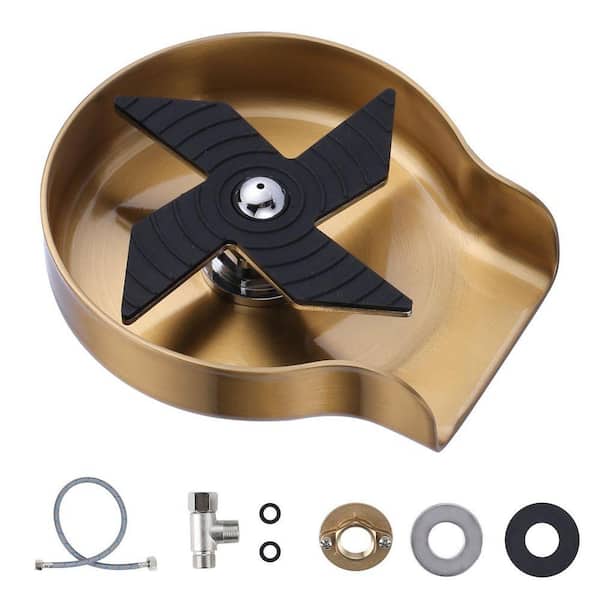 4 in. Stainless Steel Glass Rinser Cup Washer with Silicone Blade and Supply Lines for Kitchen Sinks in Brushed Gold
