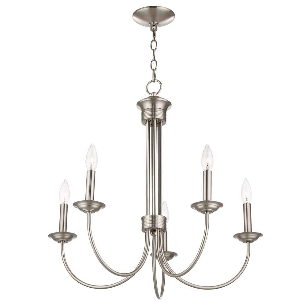 Estate Elegance 5-Light Brushed Nickel Chandelier with Candelabra Bulbs