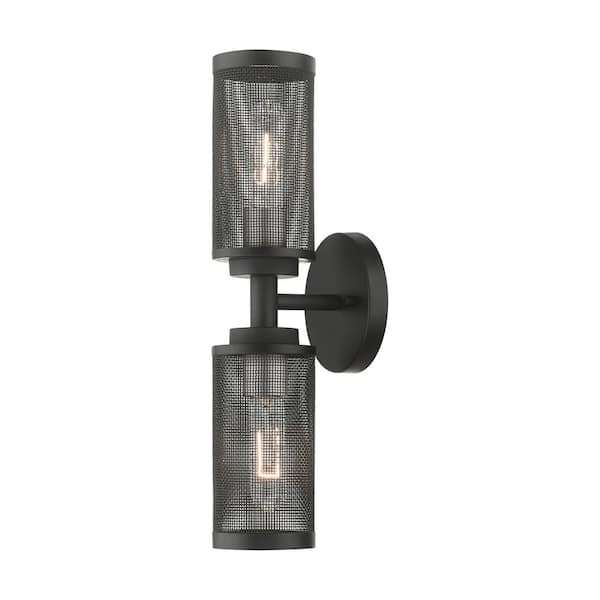 Livex Lighting Sadler 17.5 2-Light Black with Brushed Nickel Accents Sconce