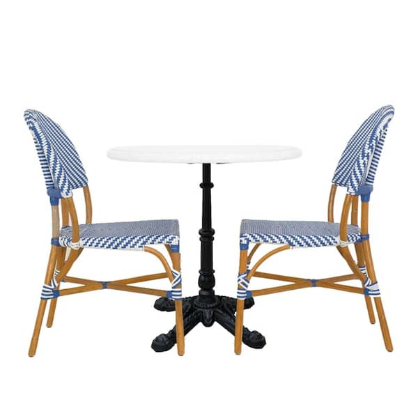 MPG 2-Piece Rattan Wood Frame Bistro Chairs without Arms and Bistro Table in White Stonecast Finish