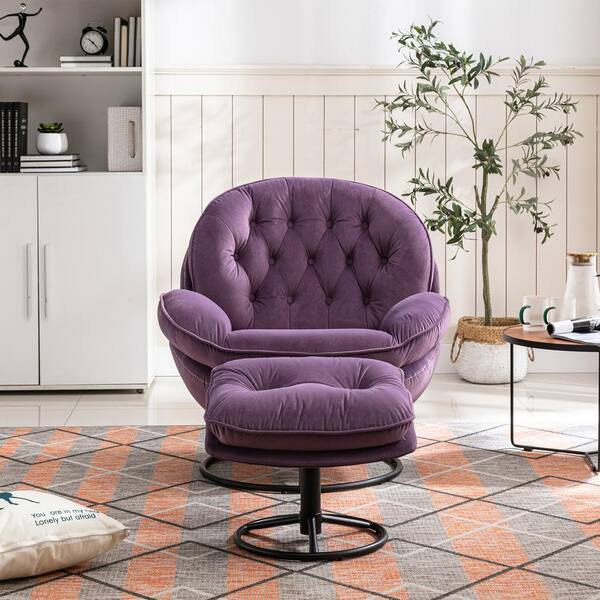 purple velvet chair and ottoman