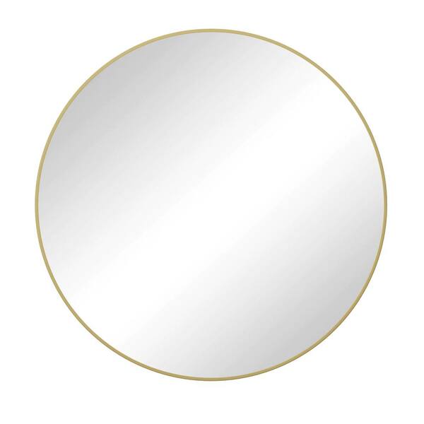 IHOMEadore 28 in. W x 28 in. H Round Modern Framed Gold Wall Bathroom Vanity Mirror
