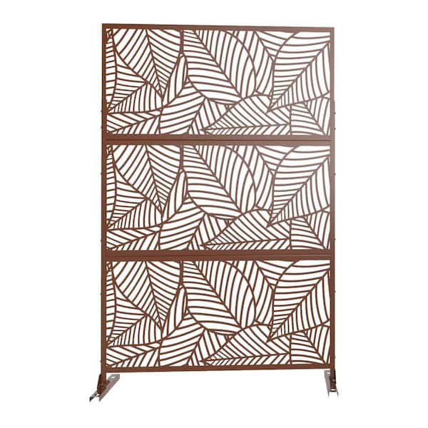 6.5 ft. H x 4 ft. W Brown Metal Patio Laser Cut Privacy Screen, 3 ...