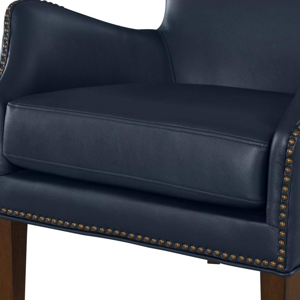 Midnight Blue Faux Leather Accent Chair with Wood Legs