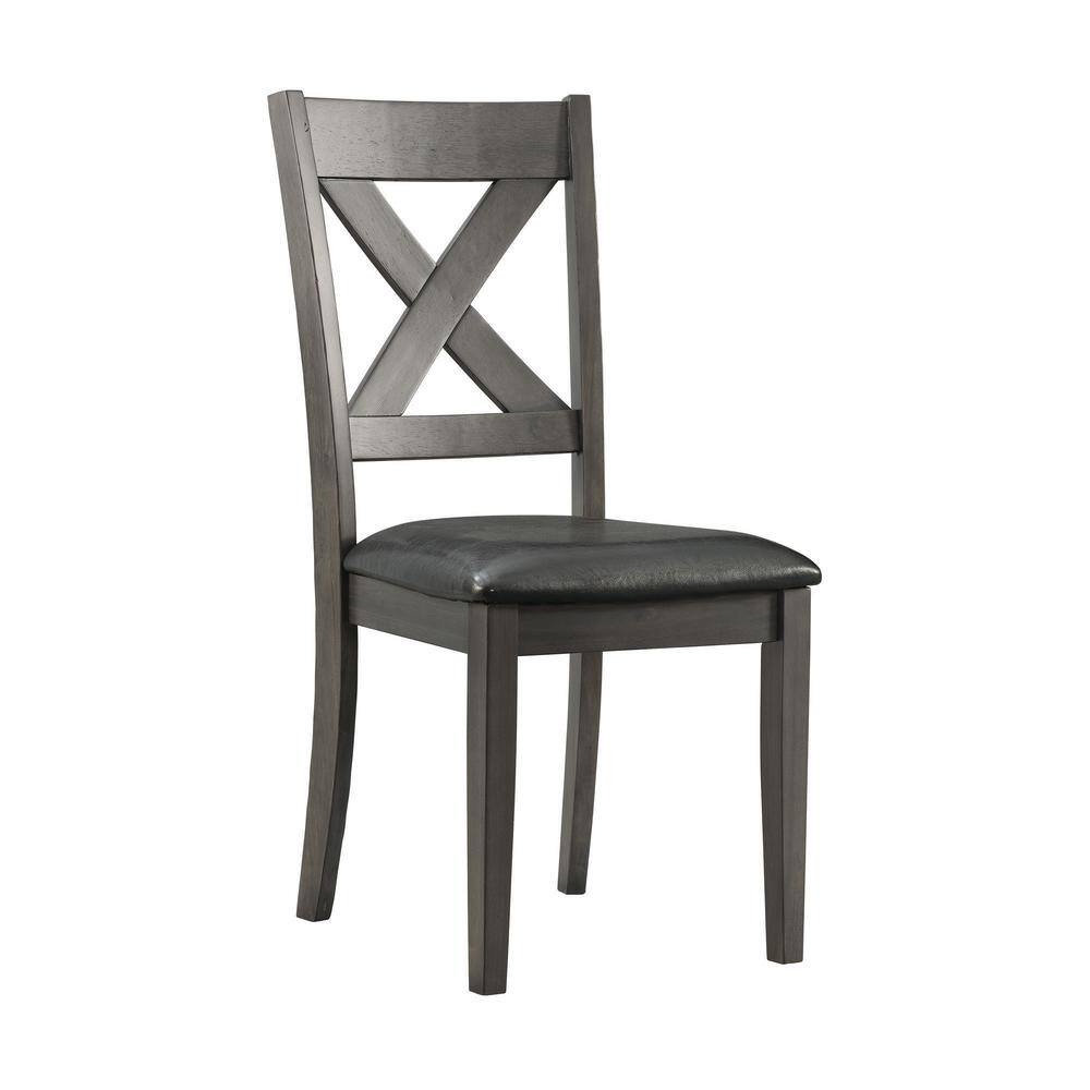 Cross-Back Gray Faux Leather Upholstered Side Chair Set