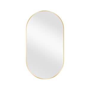 18 in. W x 30 in. H Oval Aluminum Framed Wall Bathroom Vanity Mirror in Gold