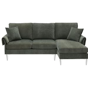 84 in. L-Shaped Convertible Chenille Sectional Sofa in. Green with Reversible Chaise Lounge