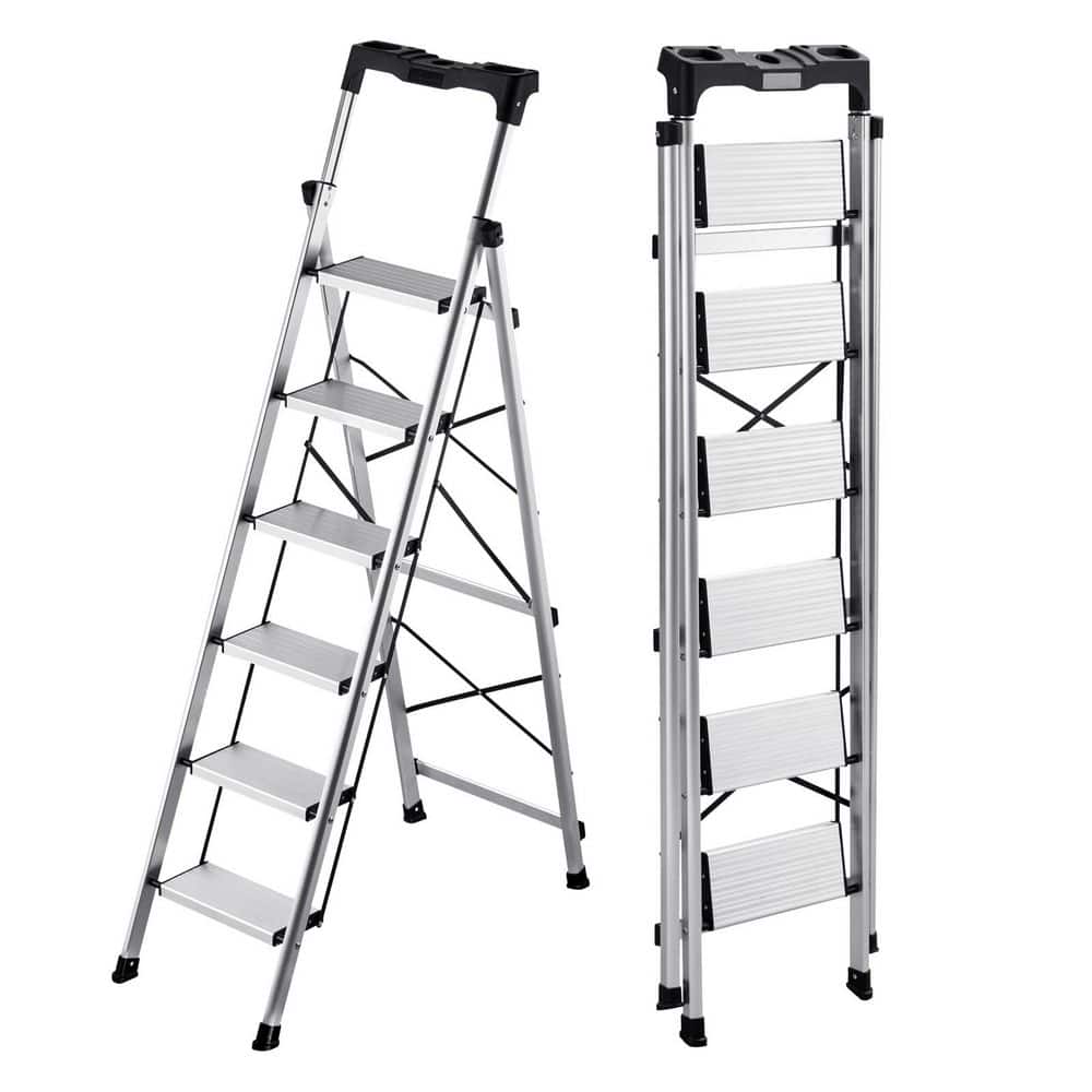 VEVOR 6 Step Ladder, Folding Step Stool with Wide Anti-Slip Pedal