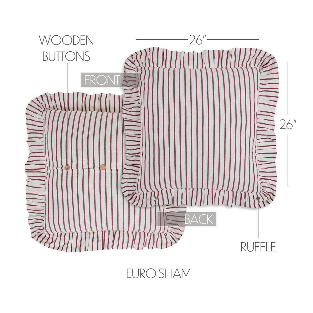 Red and Creme Striped Cotton Euro Sham with Ruffles