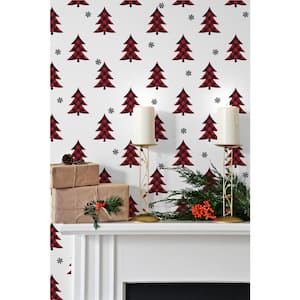 Red and Black Plaid Pines Peel and Stick Wallpaper (Covers 30.75 sq. ft.)