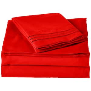 4-Piece Red Solid Microfiber King - Split Sheet Set
