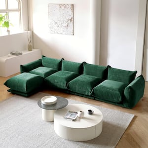 130.7 in. Comfy Floor Level Minimalism 4-Seat Sofa Flared Arm Wide Bread Shape Chenille Thick Couch with Ottoman, Green