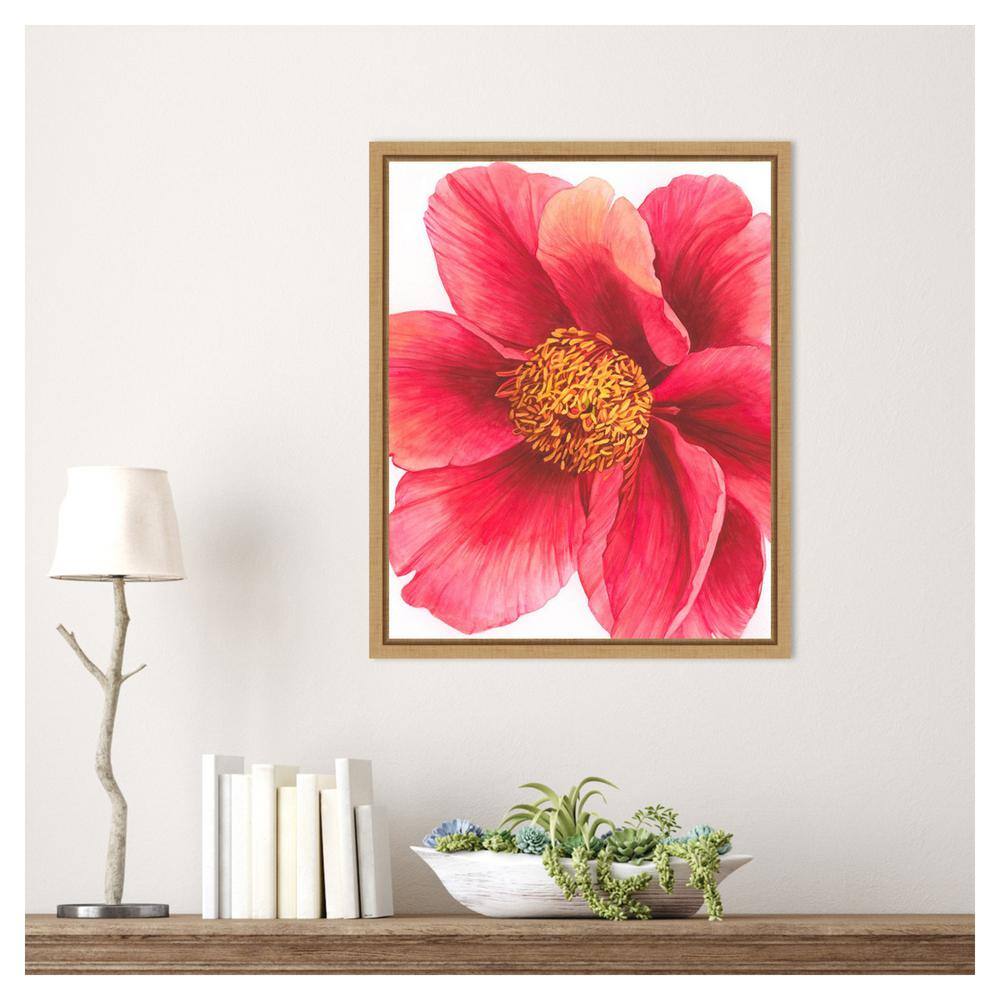 Grace Popp Tree Peony II Red Floral Canvas Art with Maple Frame
