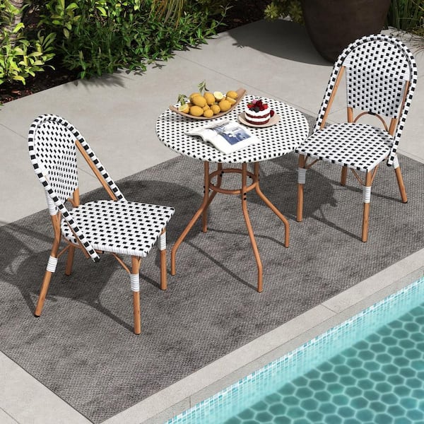 Gymax 3 Piece French Bistro Table Chair Set Outdoor Wicker Round Table and 2 Dining Chairs GYM18336