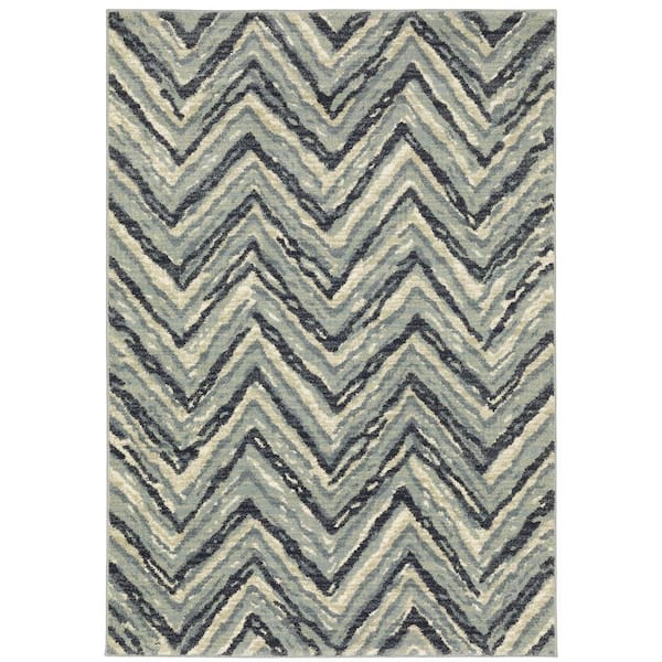 AVERLEY HOME Sienna Blue/Ivory 7 ft. x 9 ft. Industrial Geometric Chevron Polypropylene Indoor Area Rug
