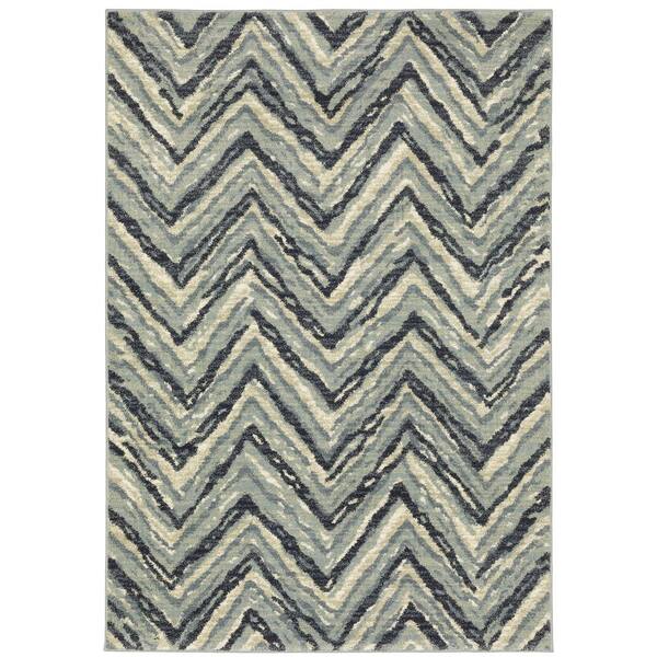 AVERLEY HOME Sienna Blue/Ivory 10 ft. x 13 ft. Industrial Geometric Chevron Polypropylene Indoor Area Rug