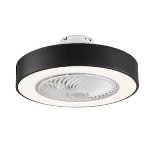 21.6 in. Integrated LED Indoor Modern Black Round Minimalist Style Enclosed Ceiling Fan with Remote Control