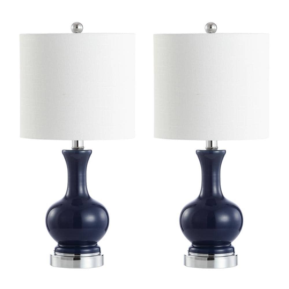 JONATHAN Y Cox 22 in. Metal/Glass LED Table Lamp, Navy (Set of 2 ...