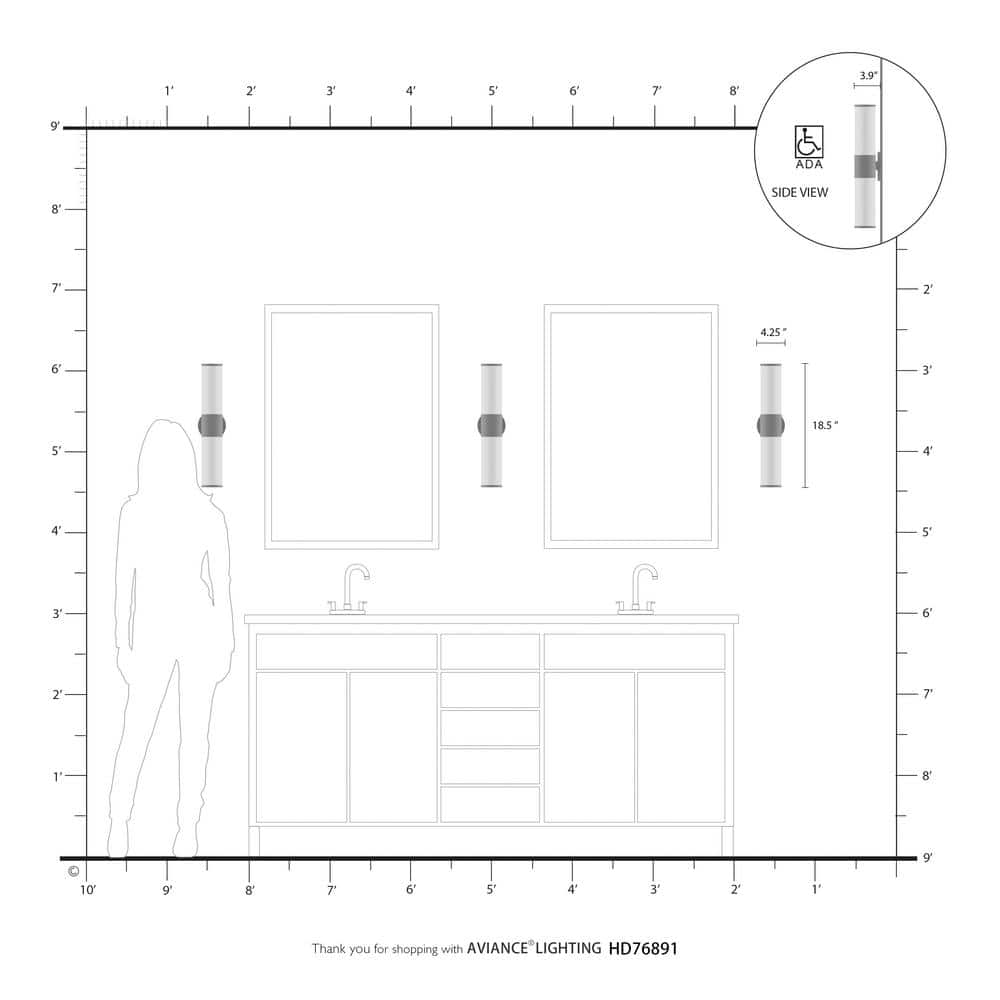 Lindale Polished Chrome 2-Light ADA Vanity Sconce with Satin Opal White Glass