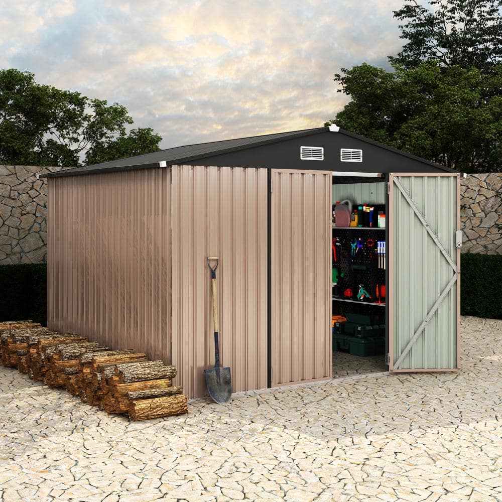 10 ft.W x 8 ft.D Storage Shed with Lockable Door, Air Vent, Weatherproof, Backyard/Patio/Lawn, Brown (80 sq.ft.) price history on PriceWatchPro
