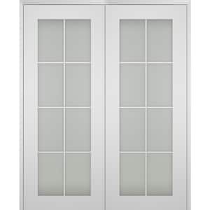 Smart Pro 64 in. x 80 in. Both Active 8-Lite Frosted Glass Polar White Wood Composite Double Prehung French Door