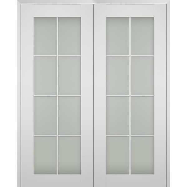 Smart Pro 64 in. x 80 in. Both Active 8-Lite Frosted Glass Polar White Wood Composite Double Prehung French Door