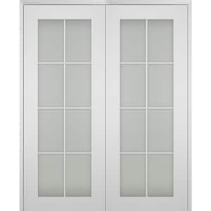 Smart Pro 64 in. x 84 in. Both Active 8-Lite Frosted Glass Polar White Wood Composite Double Prehung French Door
