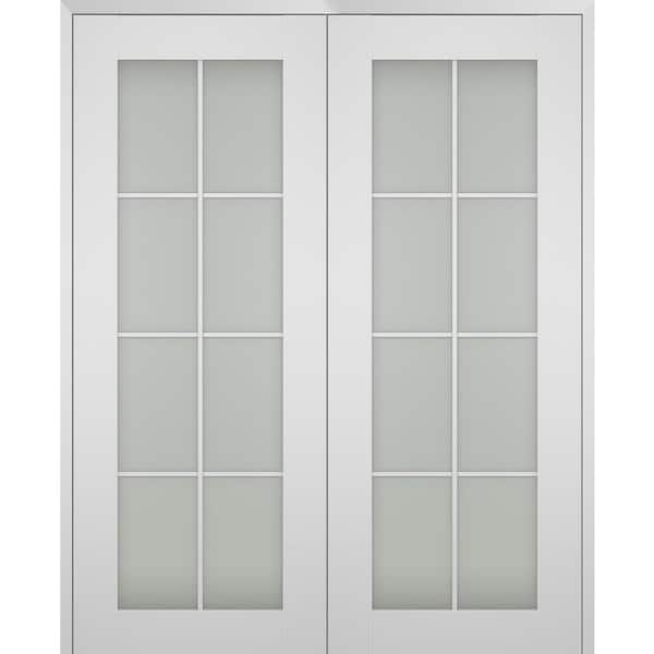 Belldinni Smart Pro 64 in. x 84 in. Both Active 8-Lite Frosted Glass Polar White Wood Composite Double Prehung French Door