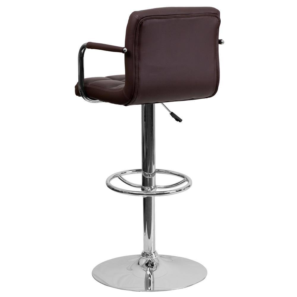 Sleek Brown Quilted Vinyl Adjustable Swivel Barstool with Chrome Base