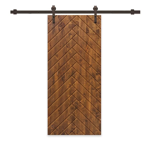 CALHOME 42 in. x 96 in. Walnut Stained Pine Wood Modern Interior Sliding Barn Door with Hardware Kit
