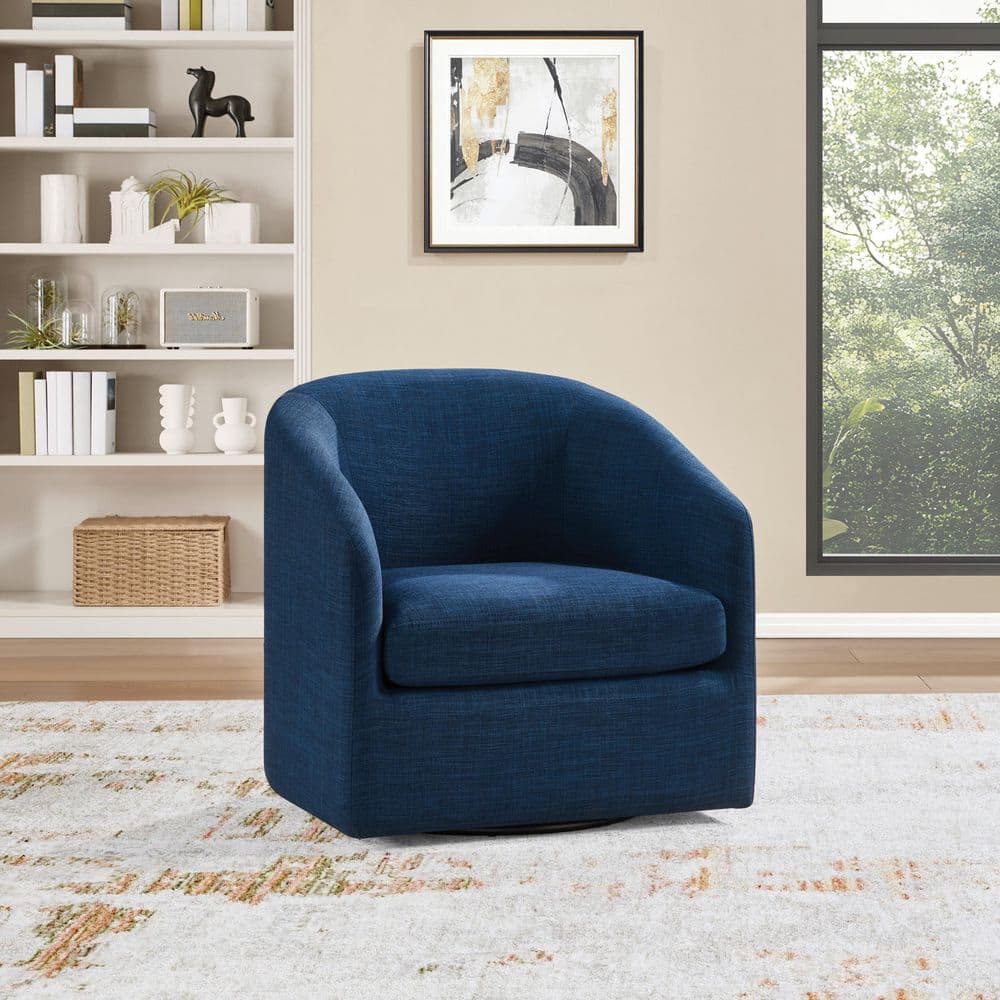 Rady アイリスフラワー バスチェアバスボウル ブルー OSP Home Furnishings Parker Navy Blue Fabric Swivel Barrel Chair